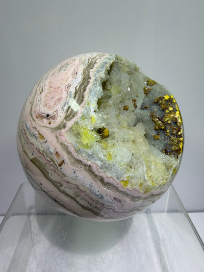 Rhodochrosite Crystal Sphere. 92mm. XL Rare Druzy Display Sphere. Amazing Druzy And Banding