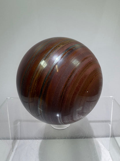 Tiger Iron Crystal Sphere. 61mm. Rare High Quality Display Sphere With Amazing Flash. Very Unique Dark Colors