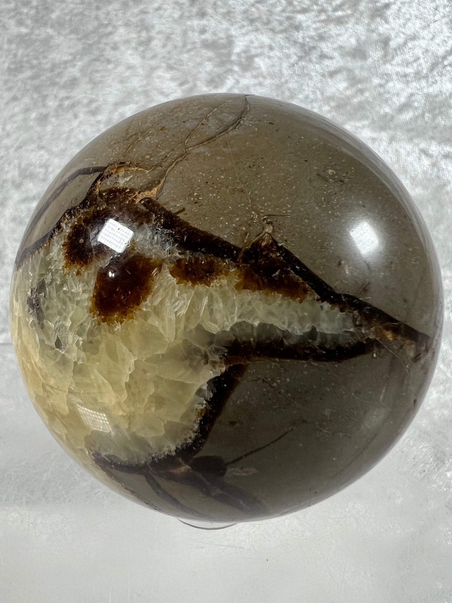 Septarian Crystal Sphere. 65mm. Amazing Dragons Egg Display Crystal. Extraordinary Mineral From Madagascar.