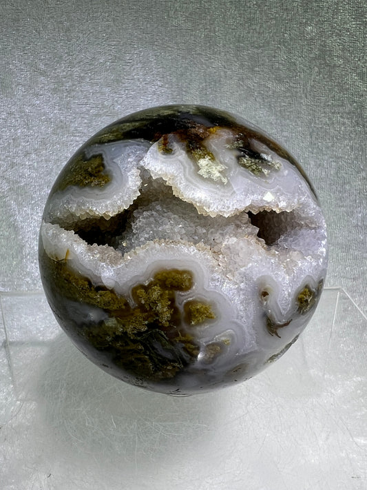 Moss Agate Sphere. 76mm. Amazing Druzy Scenic Moss Agate. Rare Colors With Gorgeous Patterns.