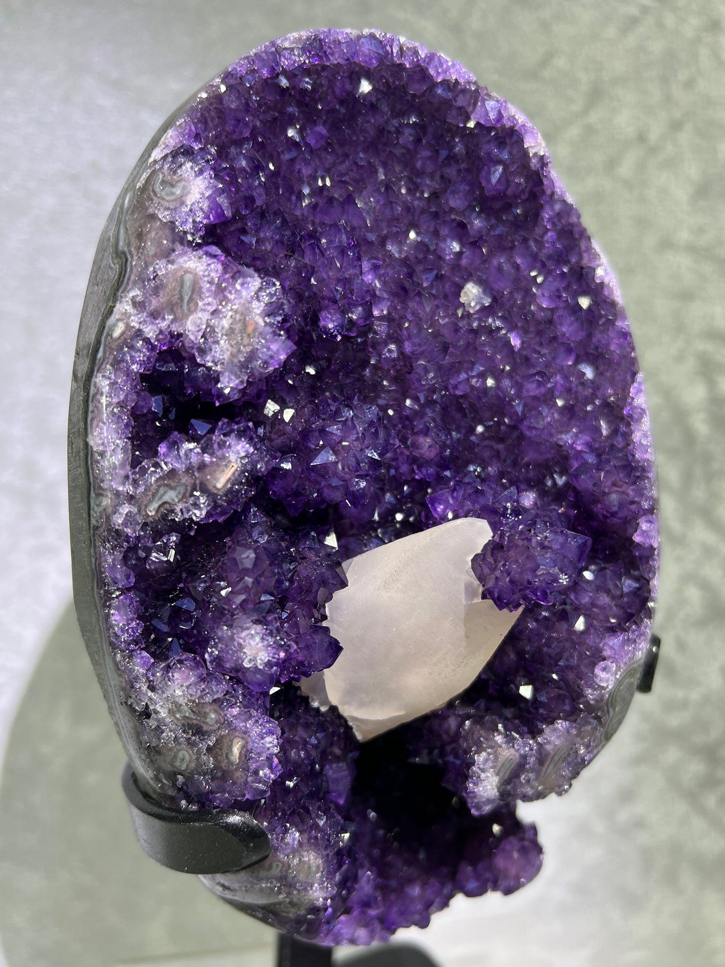 Amethyst And Calcite Geode. World Class Uruguayan Specimen. Gorgeous AA Quality Statement Piece! Custom Made Stand