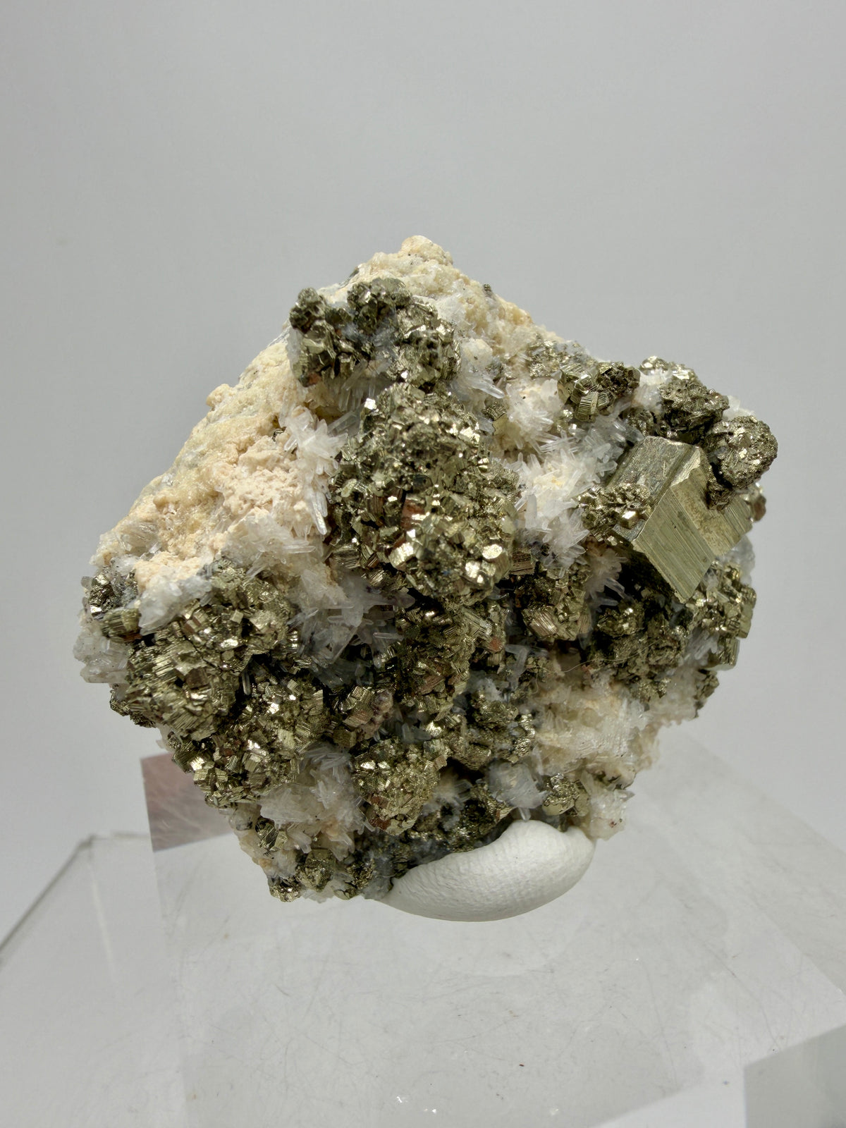 Pyrite And Needle Quartz Display Specimen. Gorgeous Pyrite Cube Cluster From Peru.
