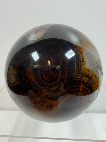 Silk Agate Sphere. 66mm. Druzy Banded Agate From Madagascar. Stunning Colors And Patterns On This Display Sphere.