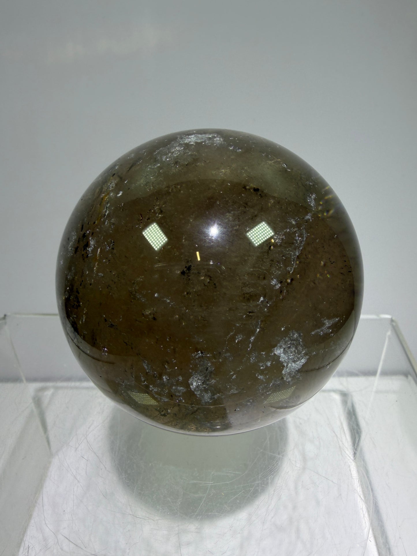 Rutile Quartz Sphere. 58mm. Unique Smoky Quartz With Beautiful Golden Rutile Inclusions.