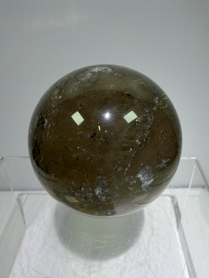 Rutile Quartz Sphere. 58mm. Unique Smoky Quartz With Beautiful Golden Rutile Inclusions.