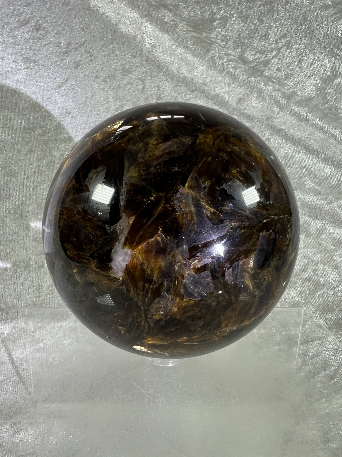Golden Mica Sphere. Gorgeous Large Mica Display Sphere. 93mm, 2.7 lbs. High Quality With Lots Of Flash