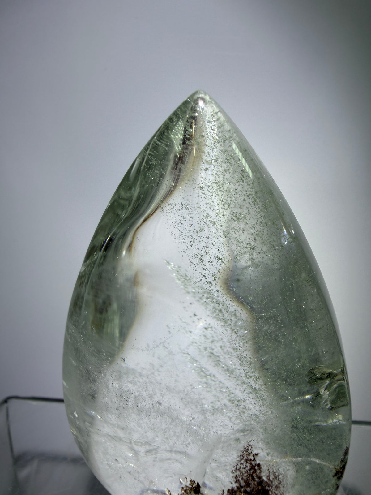 Garden Quartz Crystal Flame. Amazing Landscape And Green Phantoms. Rare Lodolite Quartz Flame