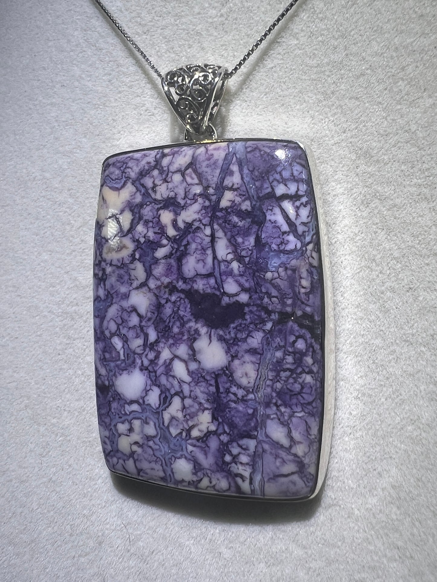 Tiffany Stone Pendant. Gorgeous Opalized Fluorite From Utah. Rare High Quality Necklace. S925 Silver Setting And Necklace