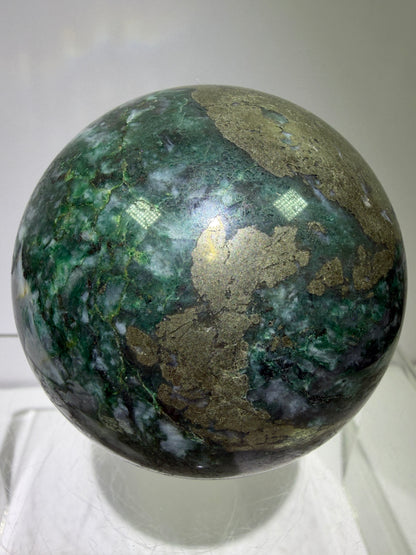 Atacamite And Pyrite Sphere. 64mm. High Quality Rare Sphere. Gorgeous Color Combination.