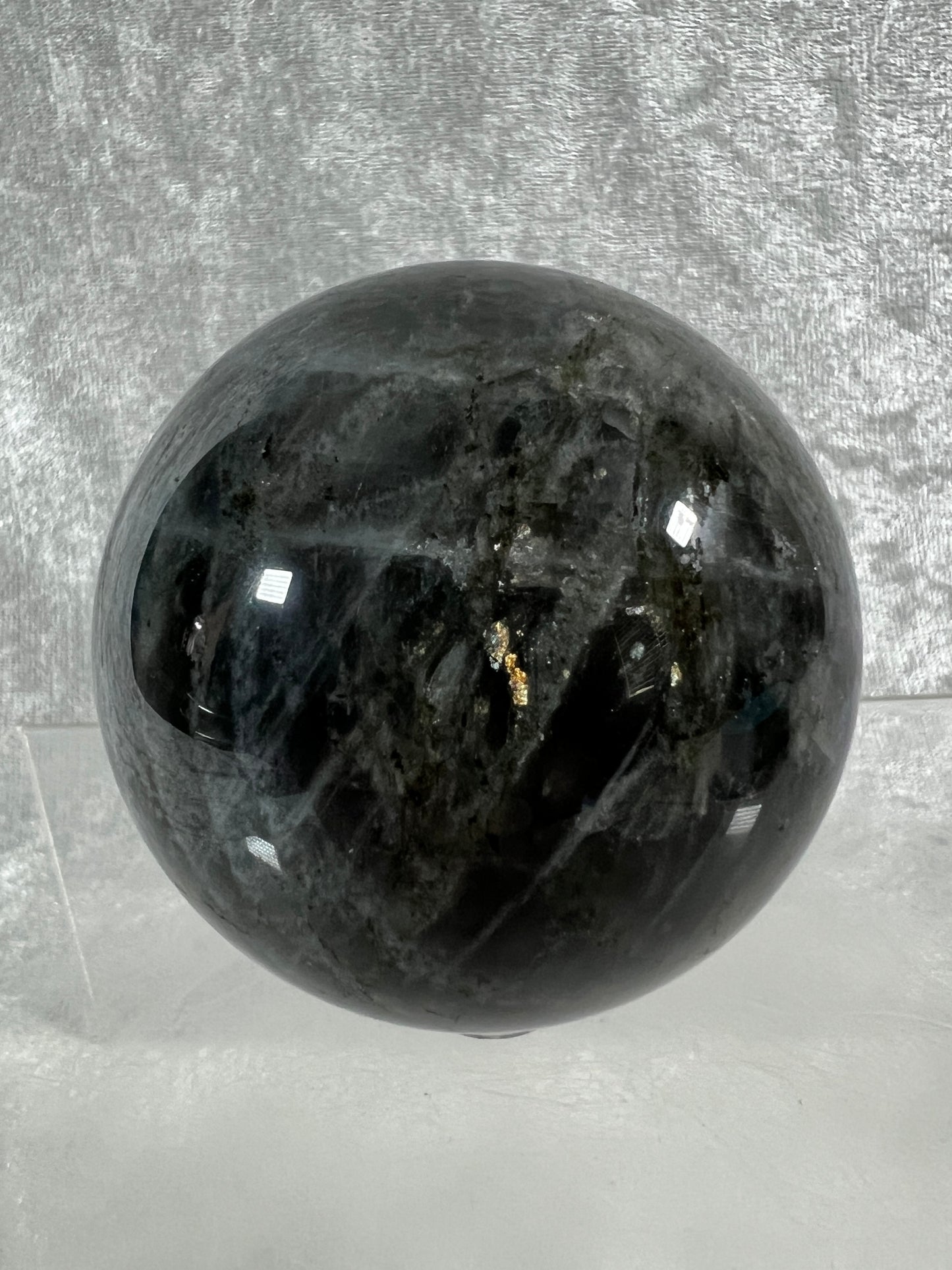 Labradorite Crystal Sphere. 62mm. Gorgeous Purple Rainbow Flash. Rare Color Display Sphere.