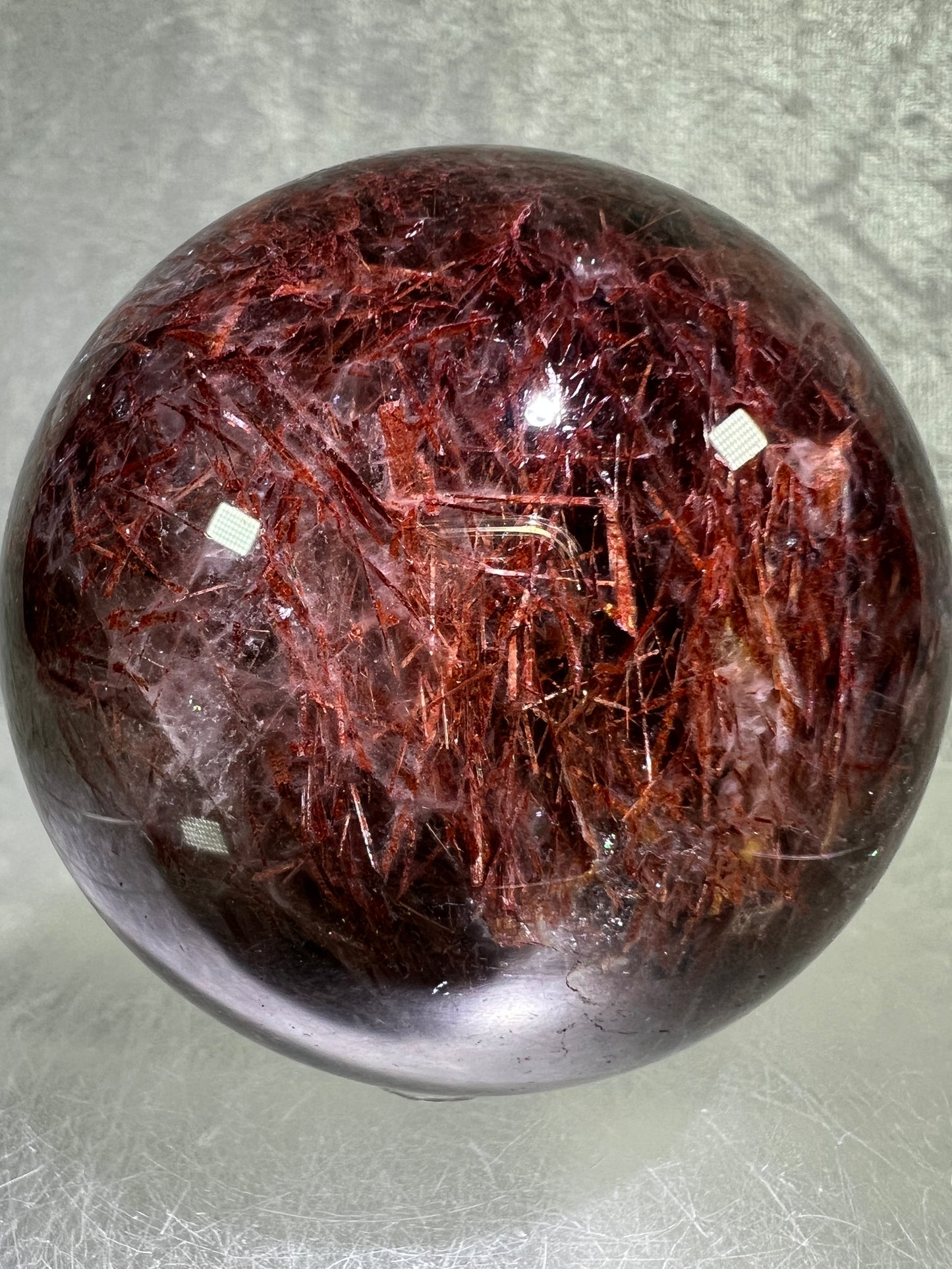Tourmalinated Quartz Sphere. 66mm. Gorgeous Red Tourmaline Inclusions. Unique And Rare Display Sphere.