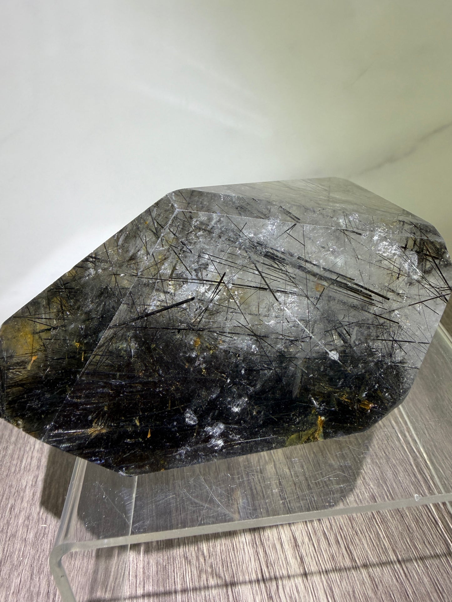 Tourmalinated Quartz Polished Freeform. Rare Large Black Tourmaline And Golden Healer.