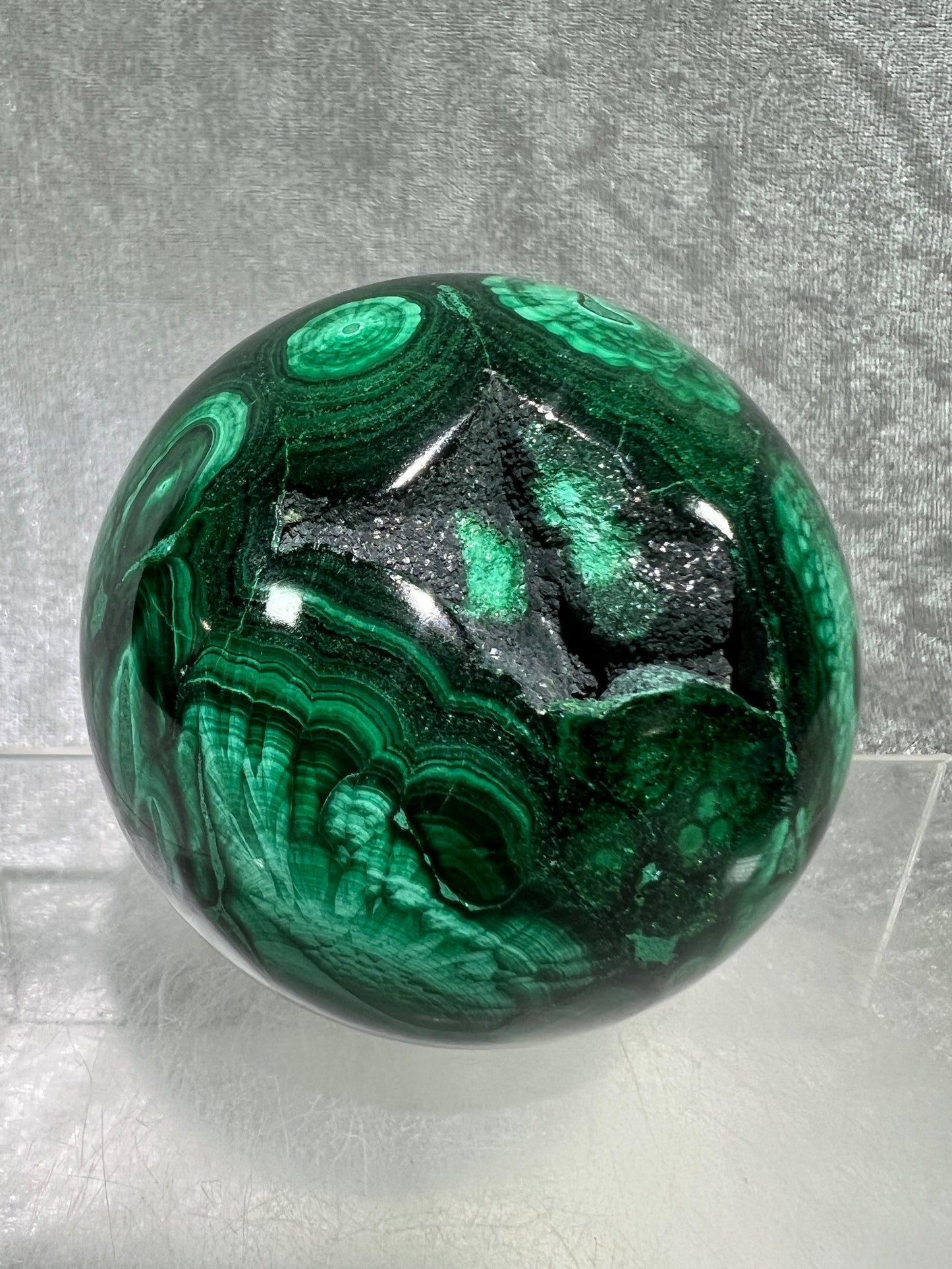 Malachite Crystal Sphere. 73mm. Incredible Large Druzy Malachite. Very High Quality Rare Display Sphere.