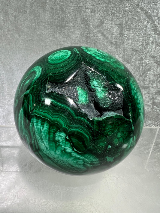 Malachite Crystal Sphere. 73mm. Incredible Large Druzy Malachite. Very High Quality Rare Display Sphere.