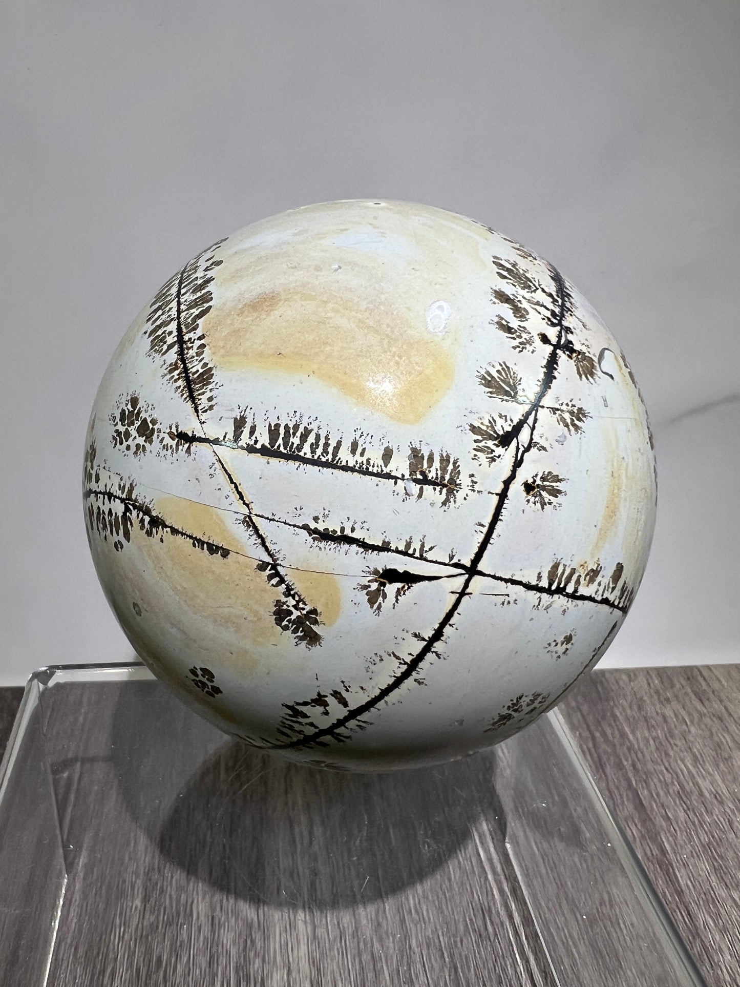 Picture Jasper Crystal Sphere. 85mm. Gorgeous Chinese Painted Stone. All Natural Stunning Display Sphere.
