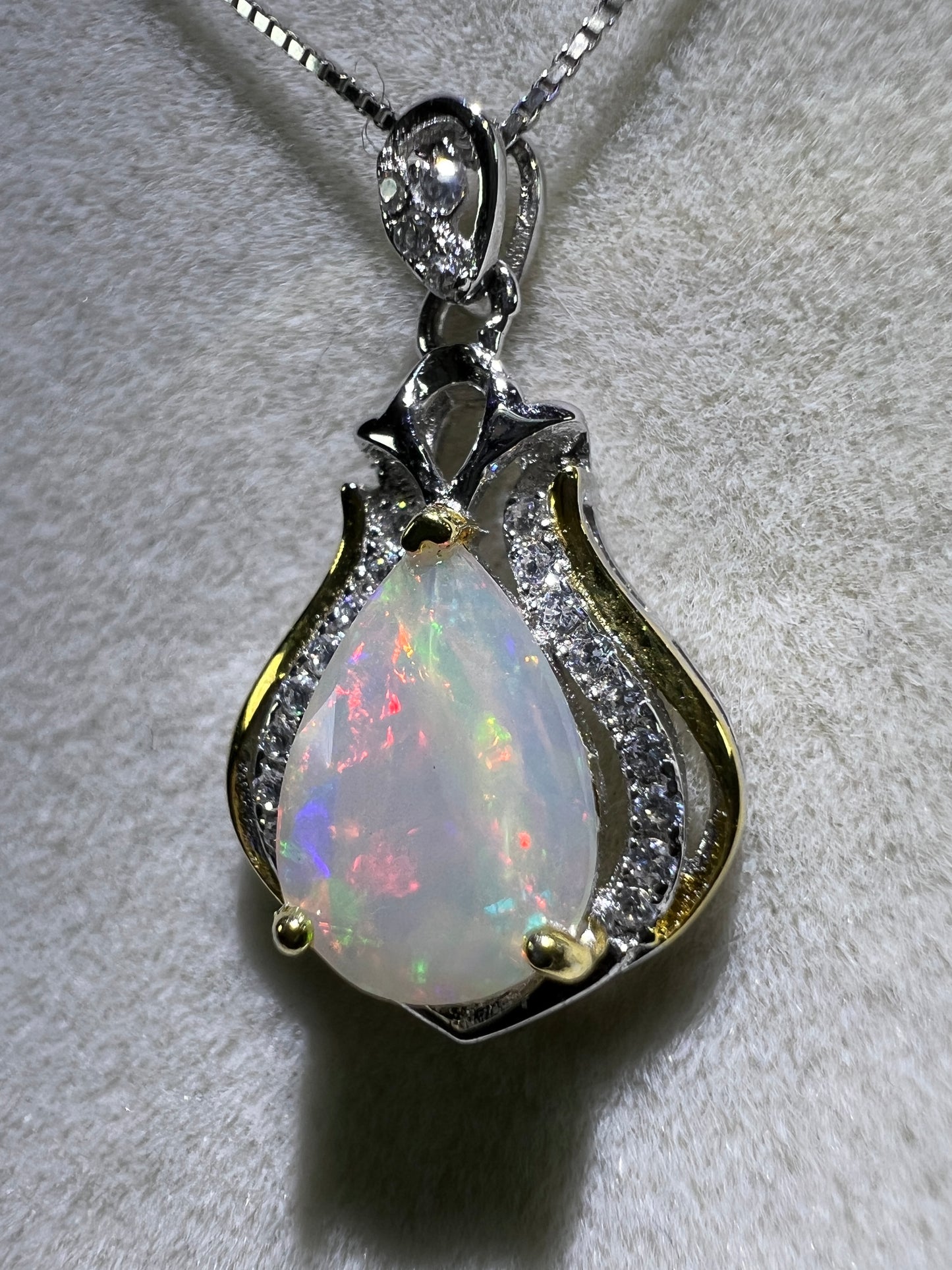 Opal Teardrop Pendant. S925 Silver Setting And Necklace. Incredible Play Of Color. Gorgeous High Quality Crystal Jewelry.