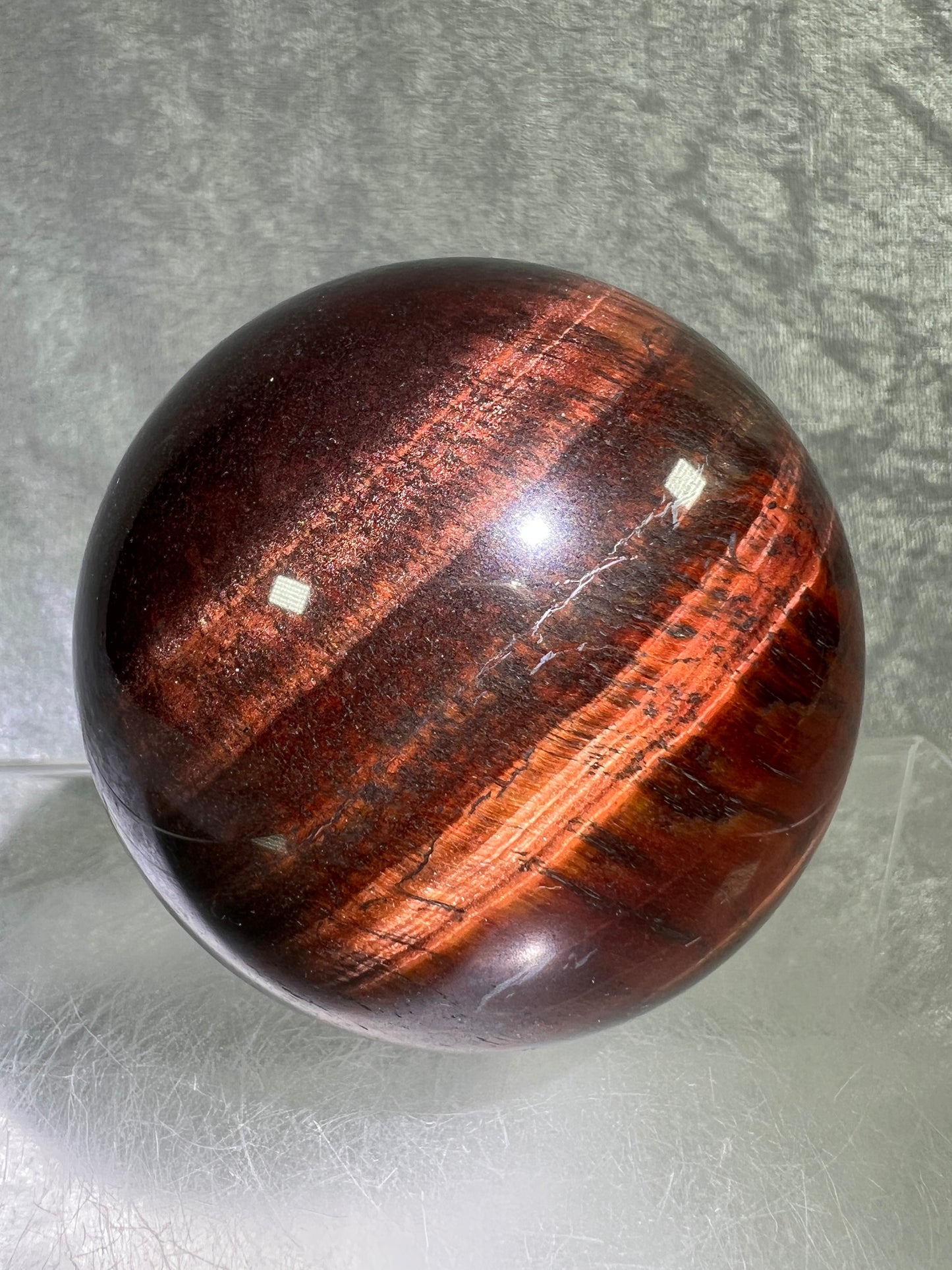 Red Tigers Eye Sphere. 70mm. Stunning Red And Gold Flash! Gorgeous Display Sphere!