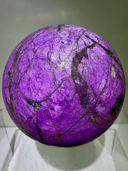 Purpurite Crystal Sphere. 71mm. Large Rare Display Crystal From Namibia. Stunning Purple Flash!