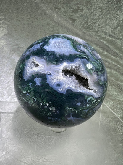 Moss Agate Sphere. 77mm. Amazing Druzy Blue Moss Agate. Rare Colors With Gorgeous Patterns.