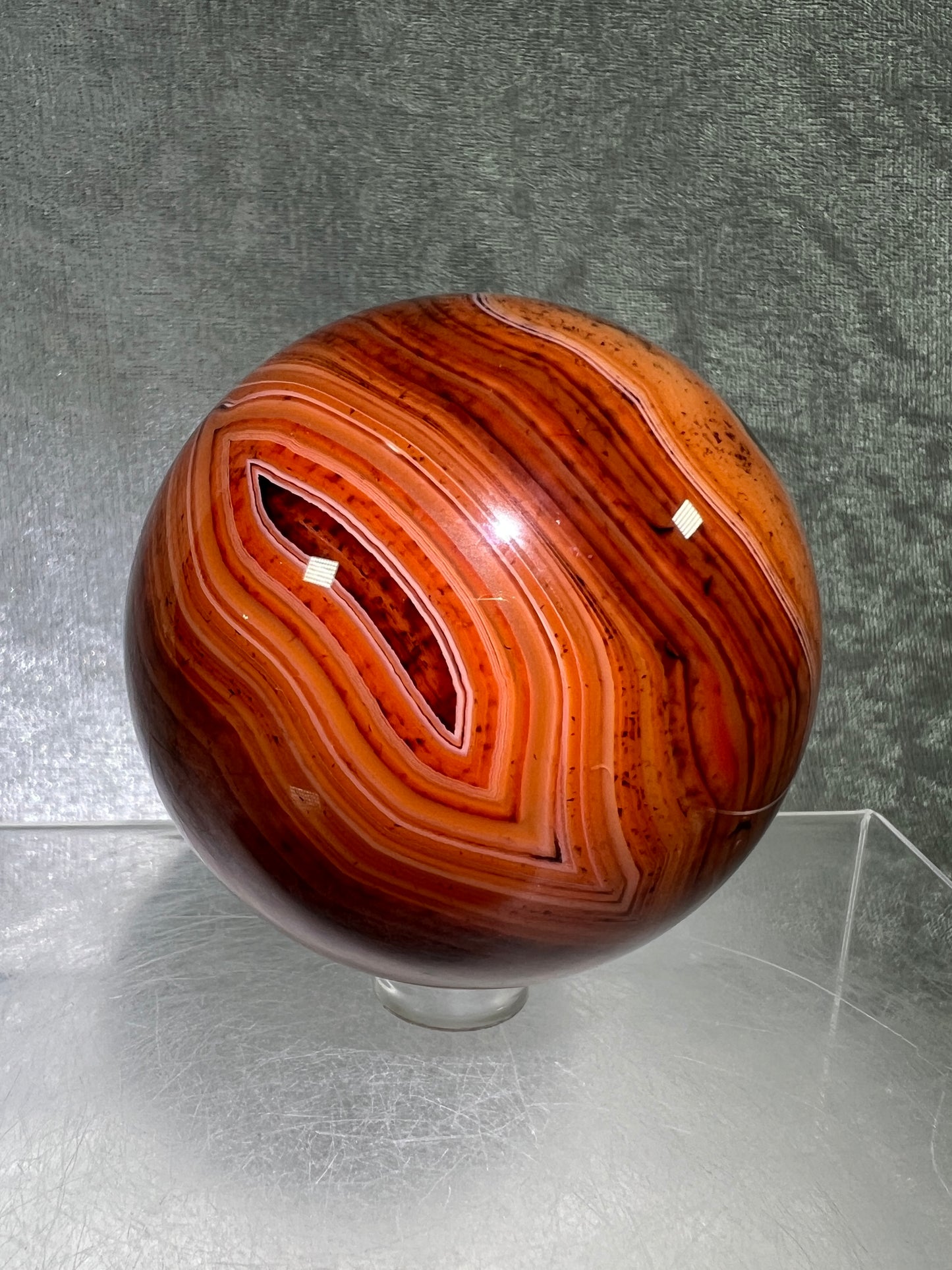 Silk Agate Sphere. 64mm. Amazing Banded Agate From Madagascar. Gorgeous Colors And Patterns On This Display Sphere.