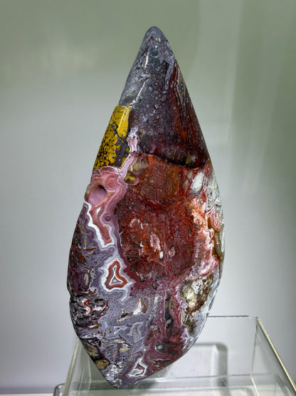 Mexican Crazy Lace Agate Flame. Druzy Polished Freeform Flame. Gorgeous Pinks And Purples