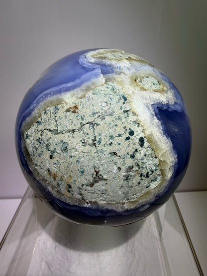 Blue Lace Agate Sphere. 106mm. XL Druzy Blue Lace Sphere. High Quality Intense Blue. Stunning Collectors Piece.