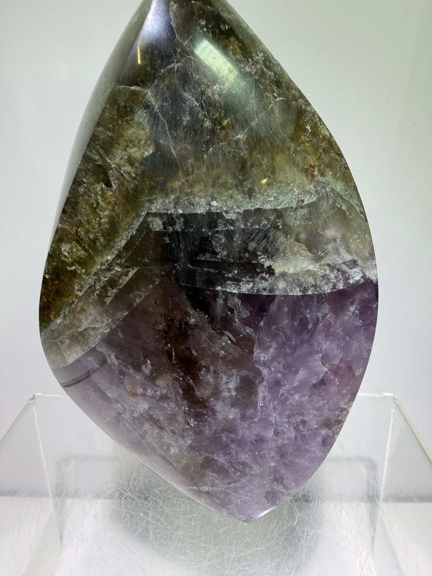 Amethyst Cacoxenite Flame. Stunning Purple Smoky Amethyst Polished Flame From Brazil. Beautiful Amethyst Display Crystal