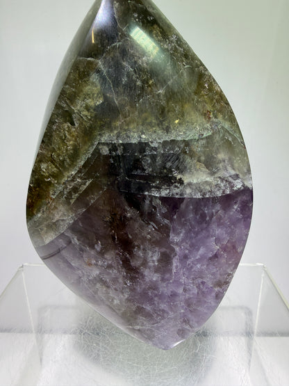 Amethyst Cacoxenite Flame. Stunning Purple Smoky Amethyst Polished Flame From Brazil. Beautiful Amethyst Display Crystal