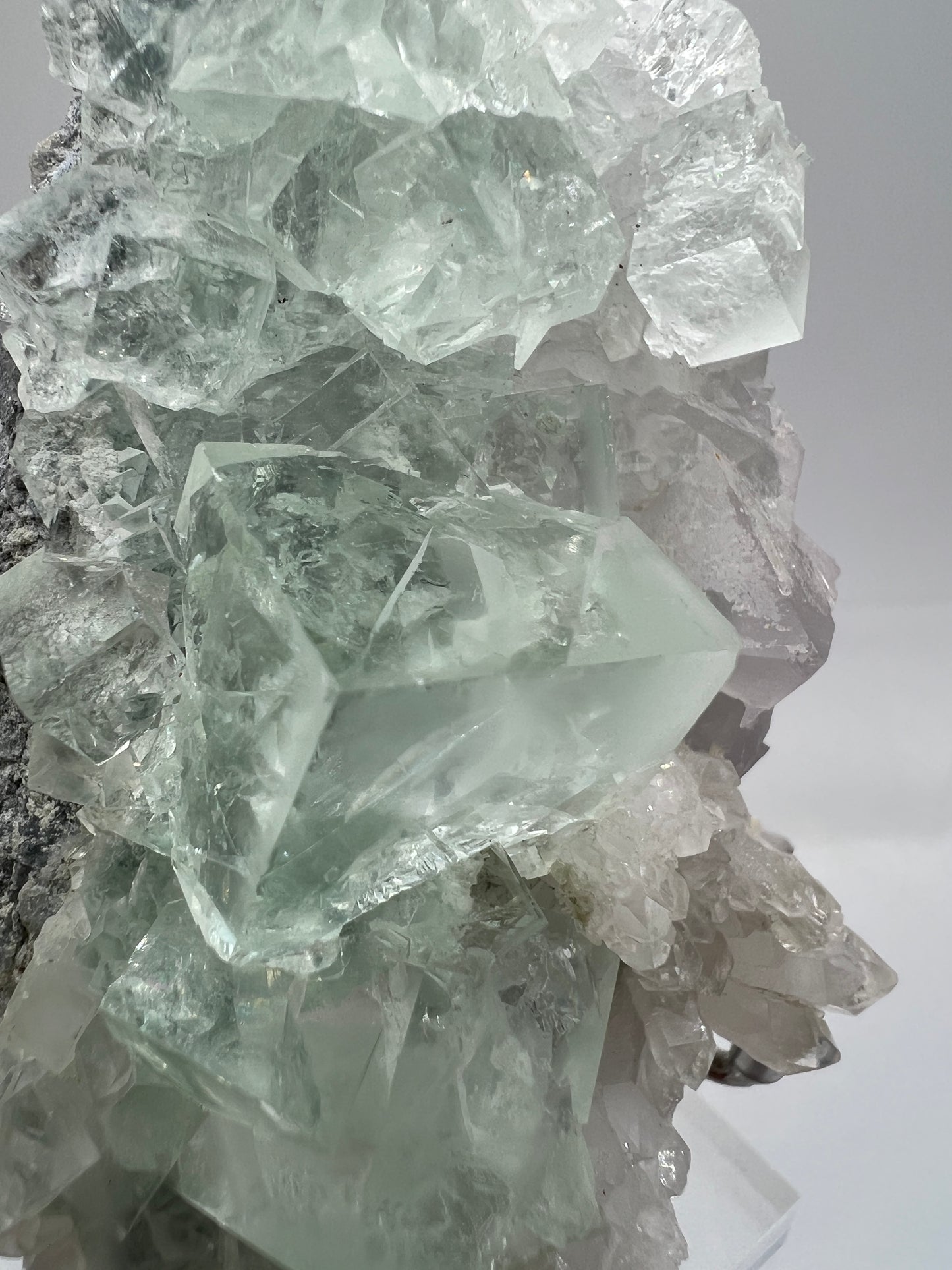 Fluorite And Quartz Mineral Specimen. Stunning Light Green Fluorite Cubes On A Quartz Matrix.