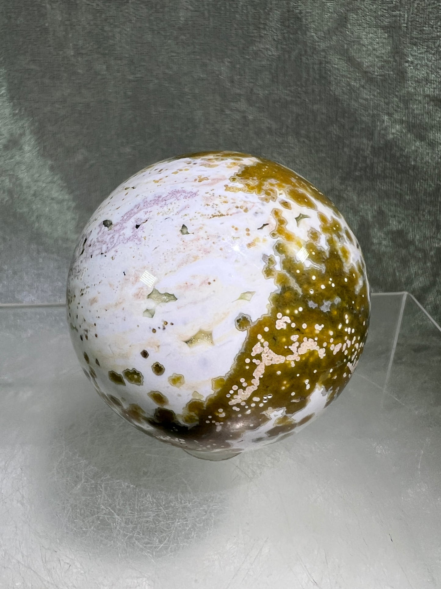Ocean Jasper Sphere. Stunning Colors On This Amazing Display Crystal. Gorgeous Rare Sphere!