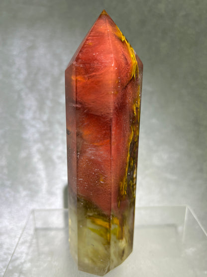 Smelting Quartz Tower. Gorgeous And Large Display Tower. Stunning Colors And Patterns. Incredible Red Tiger Skin Patterns.