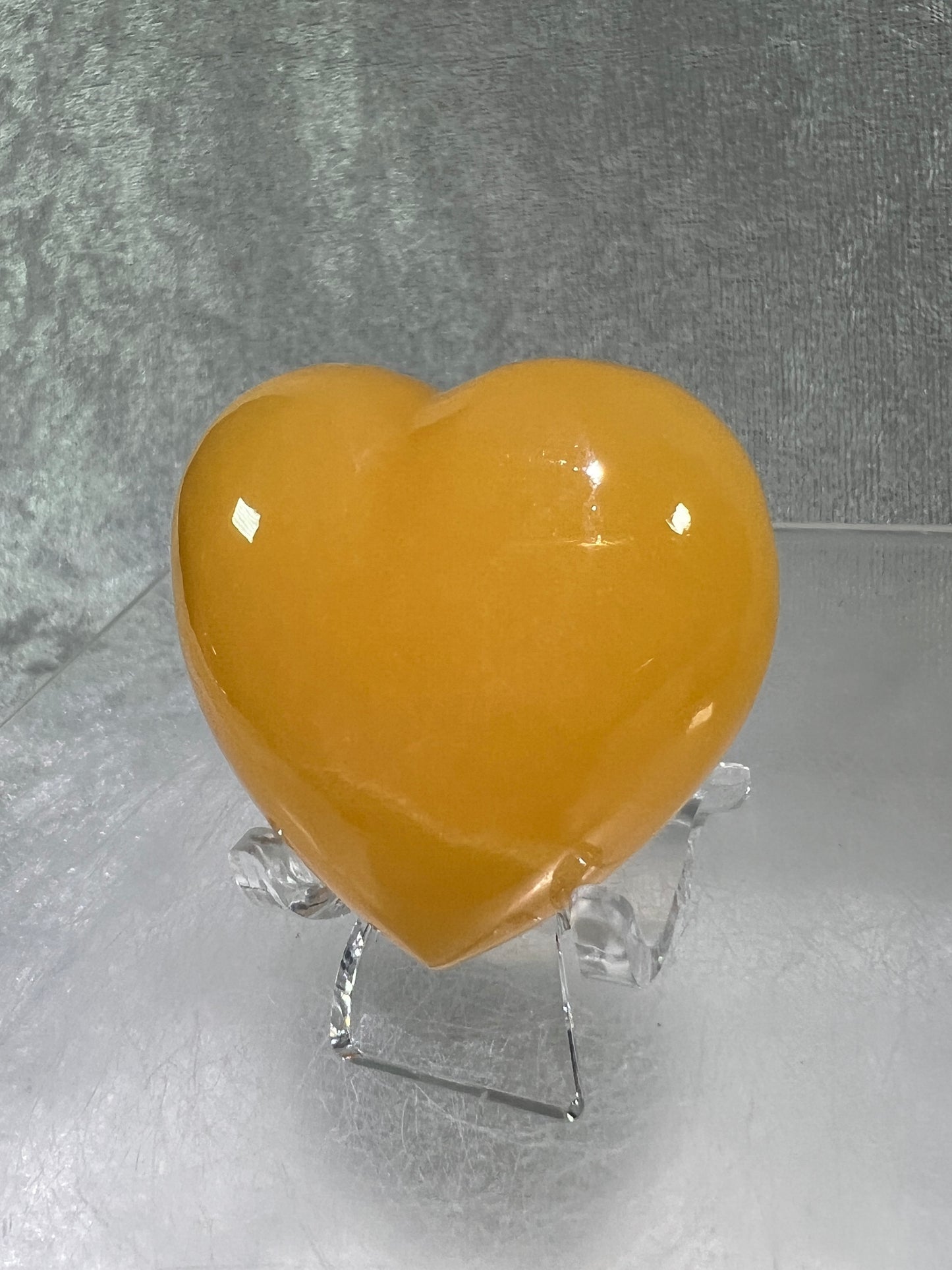 Orange Calcite Heart Carving. Very Pretty Calcite Carving From Mexico. Stand Included