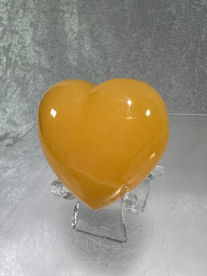 Orange Calcite Heart Carving. Very Pretty Calcite Carving From Mexico. Stand Included