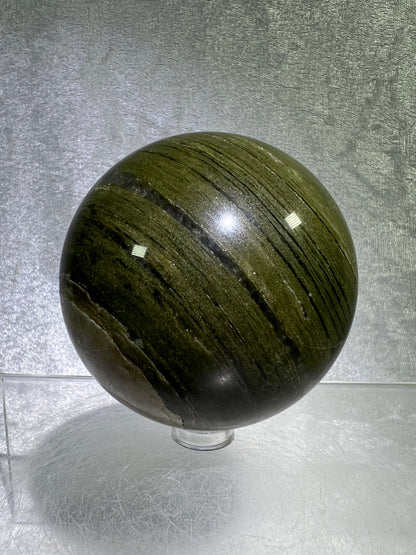 Vesuvianite Crystal Sphere. 71mm. High Quality Idocrase Display Sphere. Incredible Banding And Patterns.