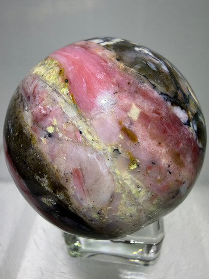 Strawberry Pink Opal Sphere From Peru. Gorgeous Bright Colors And Patterns. Amazing Rare Display Crystal.