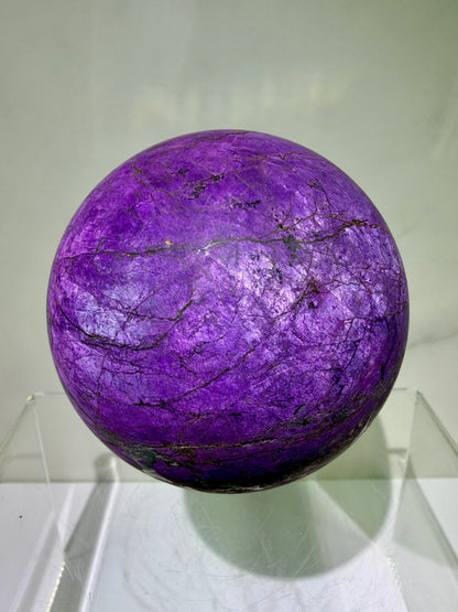 Purpurite Crystal Sphere. 71mm. Large Rare Display Crystal From Namibia. Stunning Purple Flash!