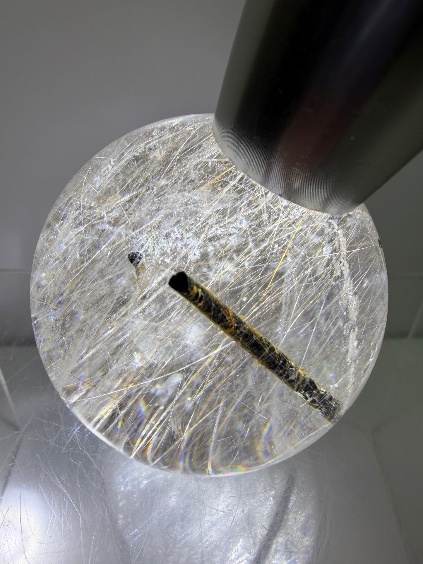 Rutile Quartz Sphere. 49mm. High Quality Rutile And Tourmaline Quartz. Very Rare Combination Of Inclusions.