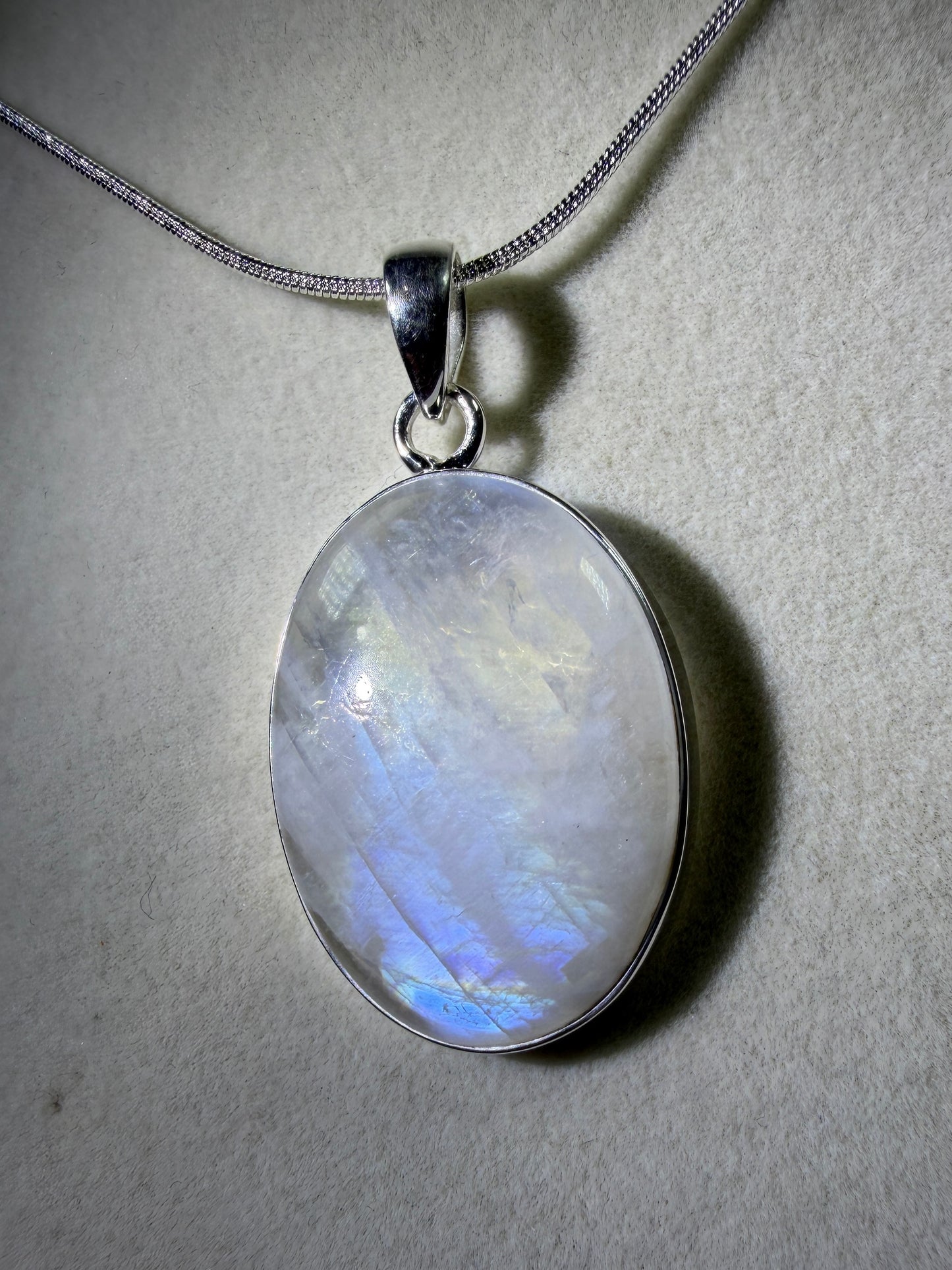 Rainbow Moonstone Crystal Pendant. Beautiful S925 Silver Crystal Jewelry. Amazing Colors With Great Flash!