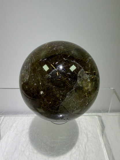 Rutile Quartz Sphere. 49mm. Beautiful Rare Golden Rutilated Quartz. Very Full Of Rutile And Hematite Inclusions