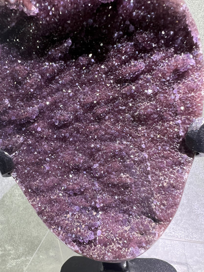 Amethyst Geode Specimen. Gorgeous Rare Red Wine Color! World Class Uruguayan Specimen. Custom Made Steel Stand