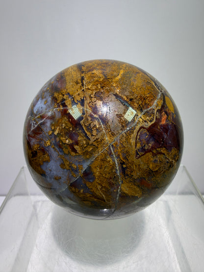Pietersite Crystal Sphere. 72mm. Gorgeous Rare Red Pietersite Crystal. High Quality Display Sphere With Beautiful Flash.