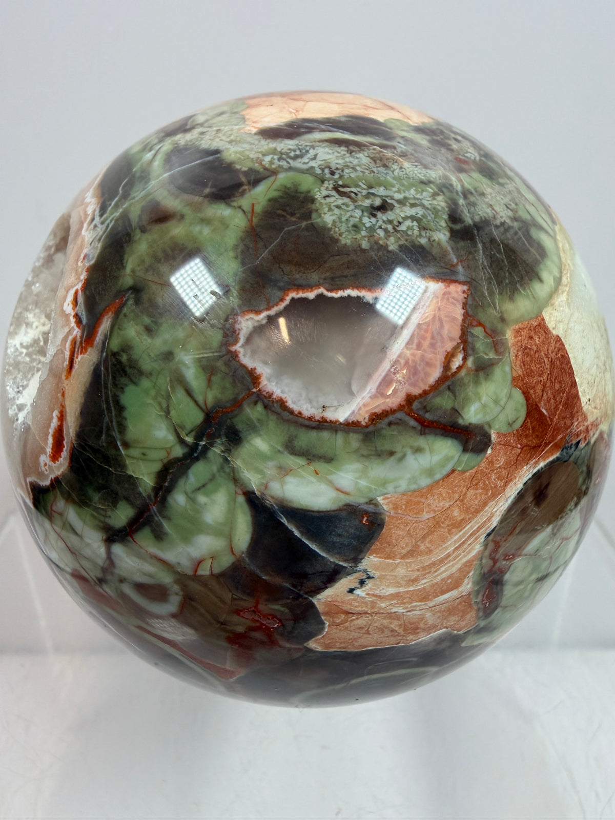 Money Agate Crystal Sphere. 73mm. Very Rare Shades Of Green. Stunning Druzy Indonesian Bloodstone. Amazing Colors And Patterns