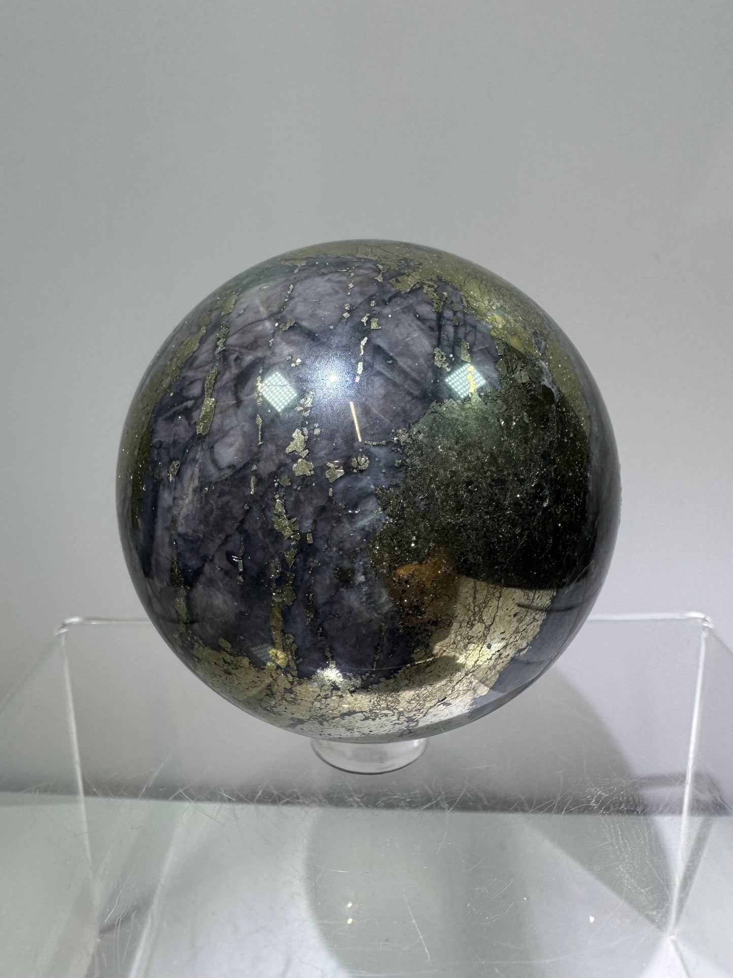 Pyrite And Purple Agate Sphere. 62mm. Beautiful Color Combination. Unique Display Sphere.