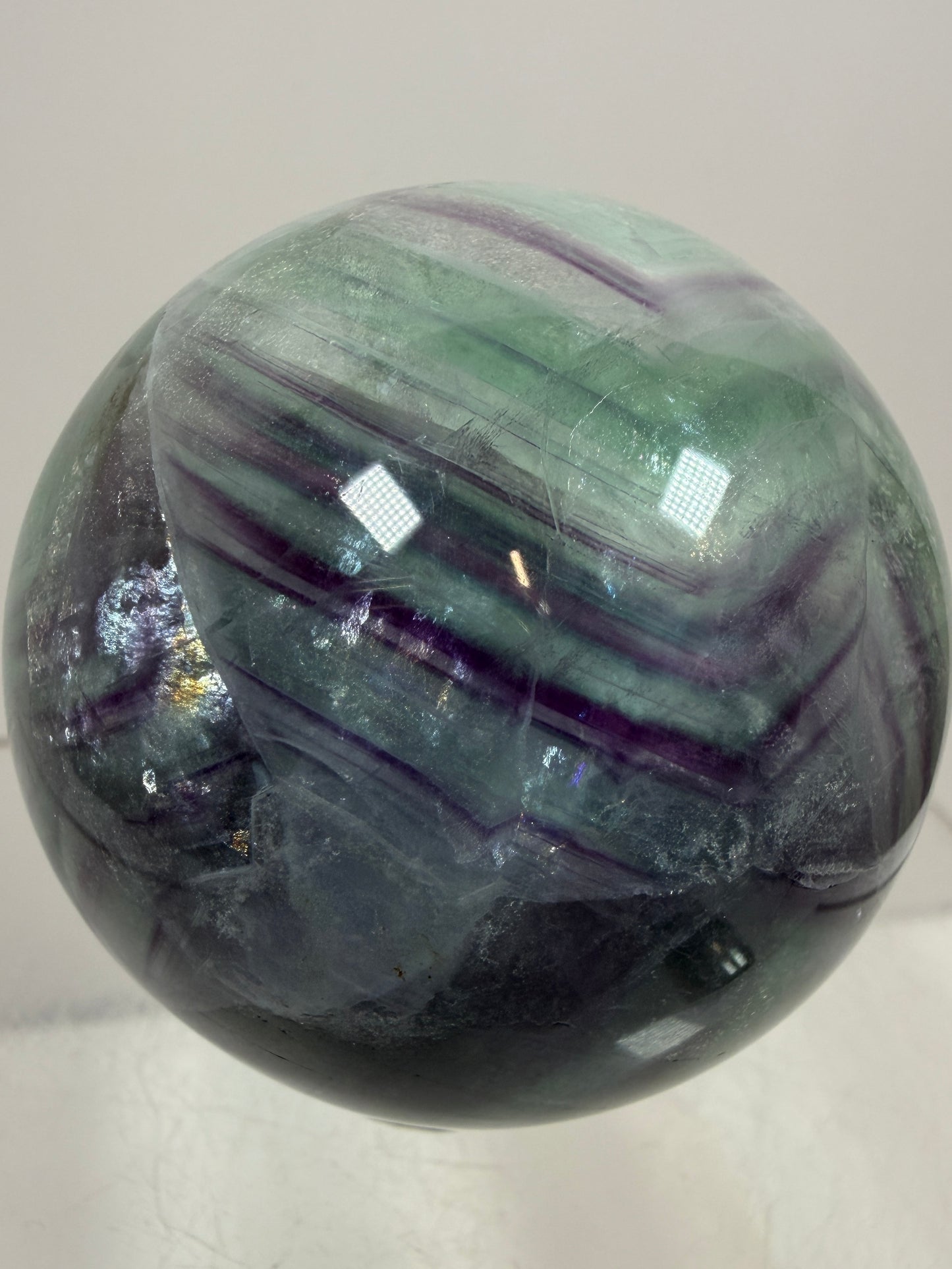 Green And Purple Fluorite Sphere. High Quality Display Sphere With Stunning Rainbows.
