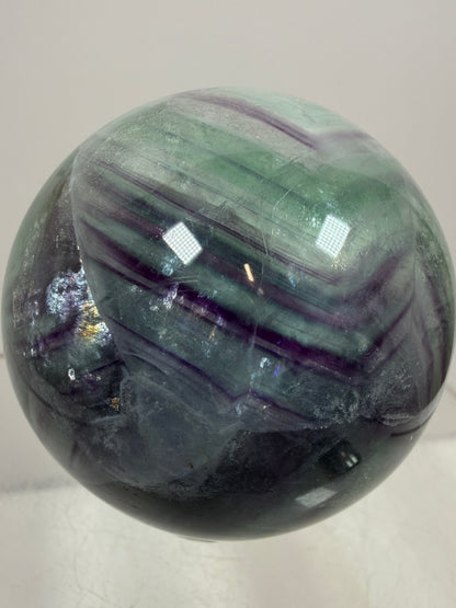 Green And Purple Fluorite Sphere. High Quality Display Sphere With Stunning Rainbows.