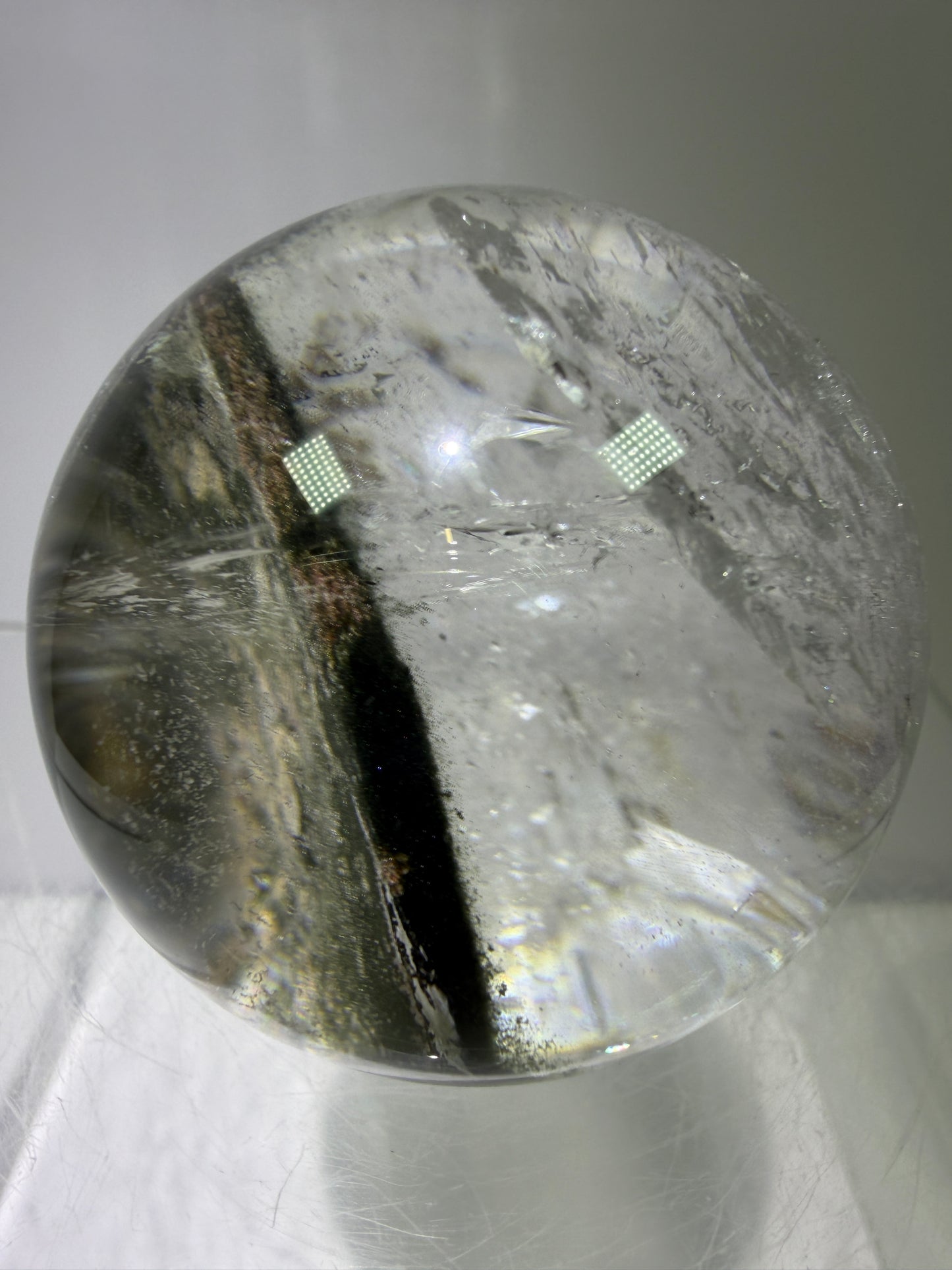 Garden Quartz Lodolite Sphere. 48mm. High Quality Landscape Quartz With Rainbows. Scenic Quartz With Excellent Clarity