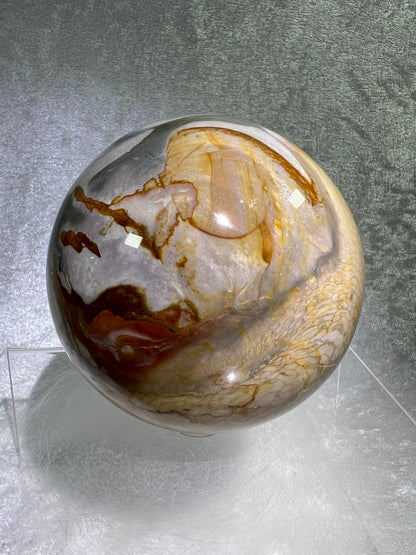 Polychrome Jasper Sphere. 87mm. Very Rare Dragonscale Patterns. Gorgeous Desert Jasper From Madagascar.