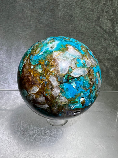 Chrysocolla Druzy Sphere. 56mm. Amazing Patterns With Vibrant Colors. Gorgeous Druzy With Rare Spots Of Purple.