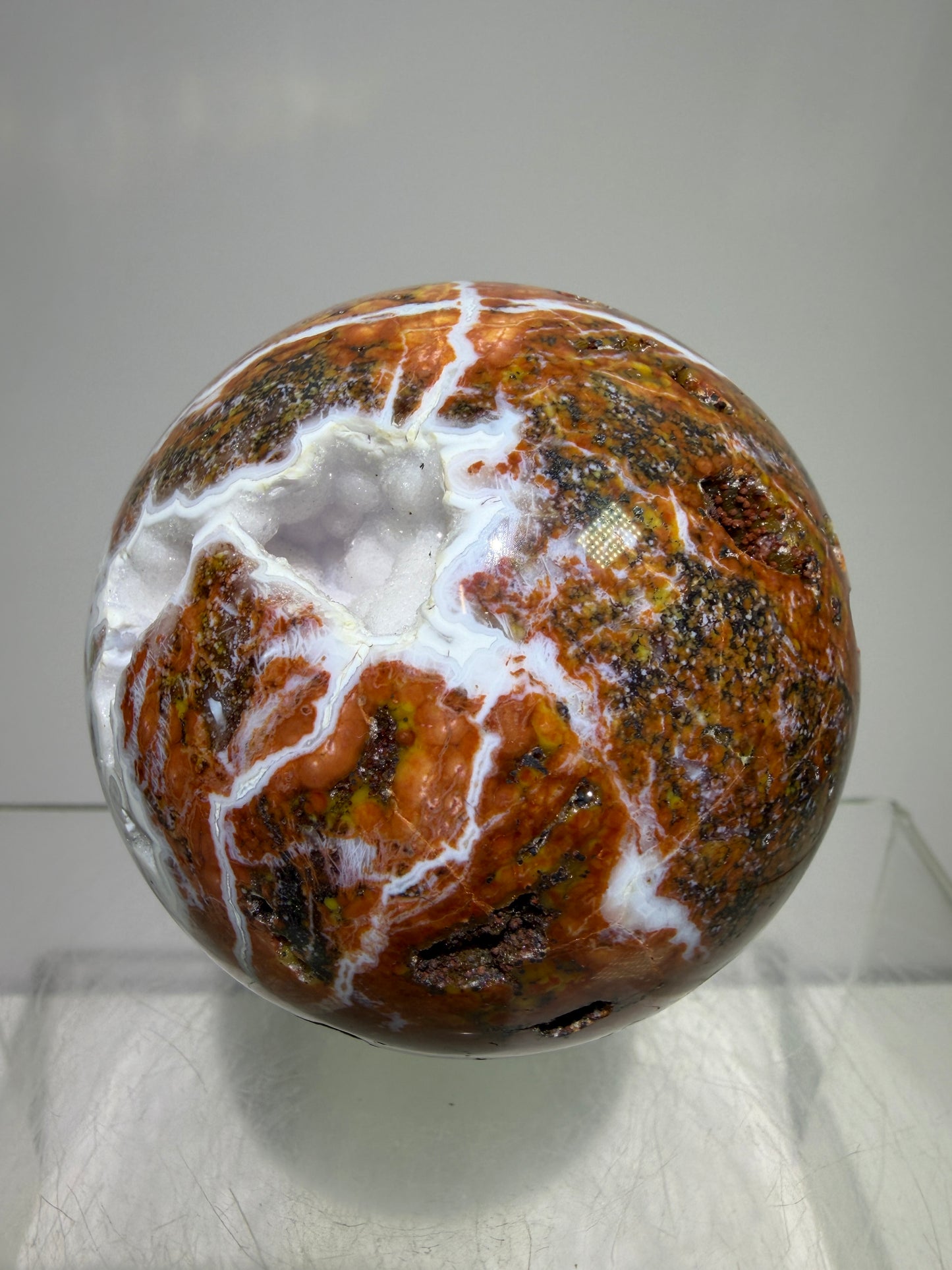 Ocean Jasper Sphere. 61mm. Beautiful Sugar Druzy Sphere. High Quality With Gorgeous Rare Colors