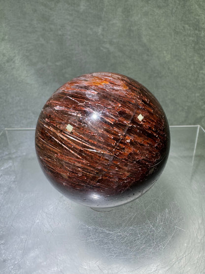 Tourmalinated Quartz Sphere. 54mm. Gorgeous Red Tourmaline Inclusions. Unique And Rare Display Sphere.
